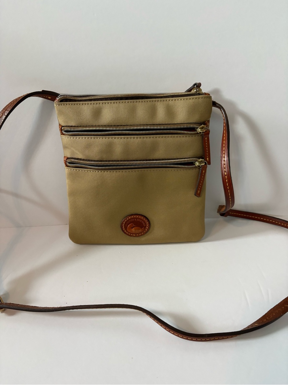 Dooney & Bourke Khaki Tan Crossbody with Brown Leather Trim